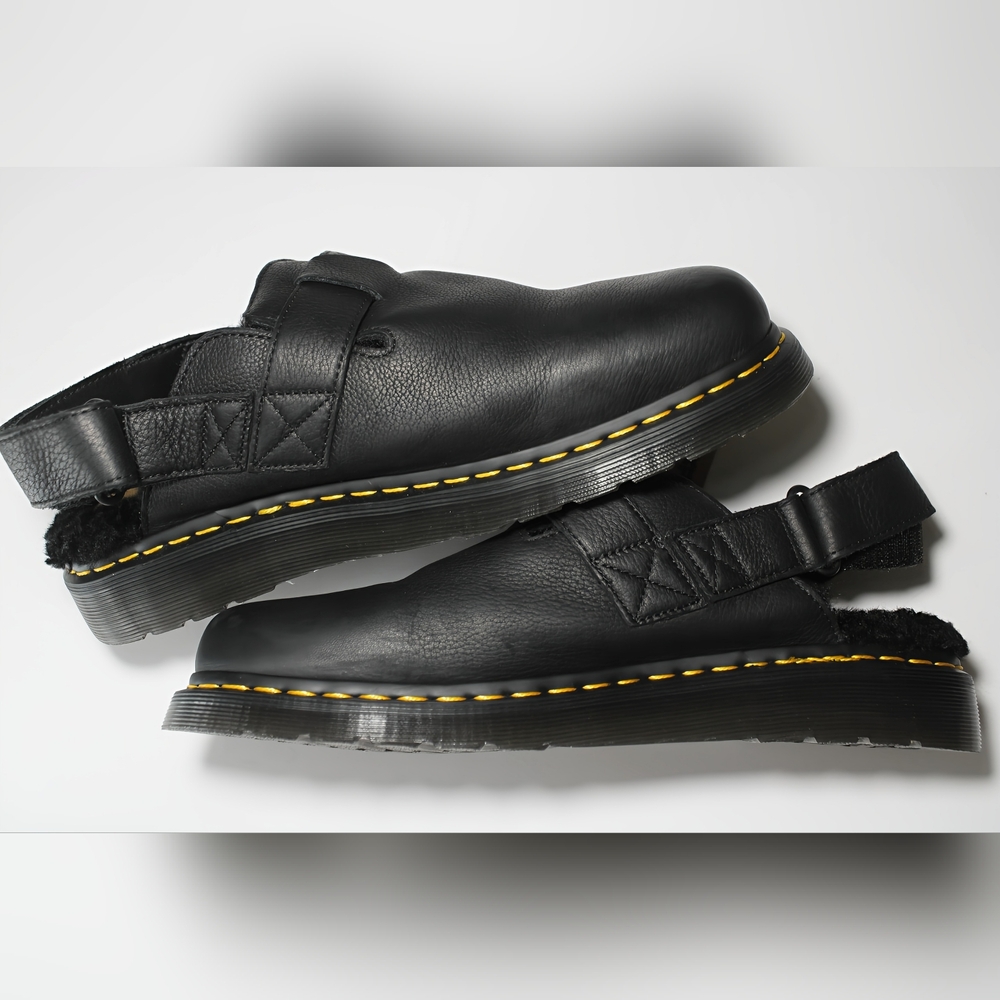 Dr. Martens Jorge II FL Faux Fur Lined Black Leather Strap Mule WMNS 12 Men's 11
